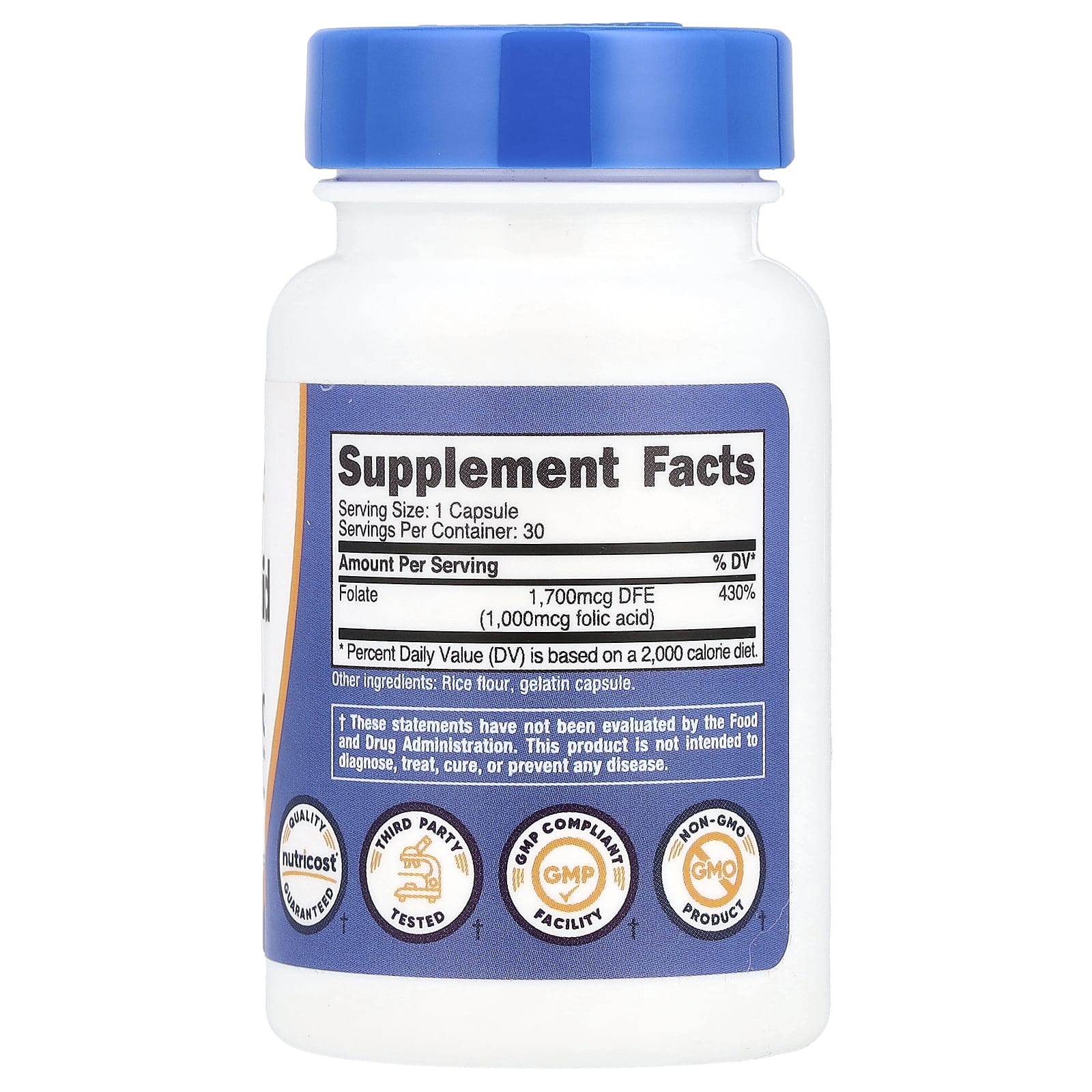 Nutricost folic acid 1,000 mcg dietary supplement by Nutricost