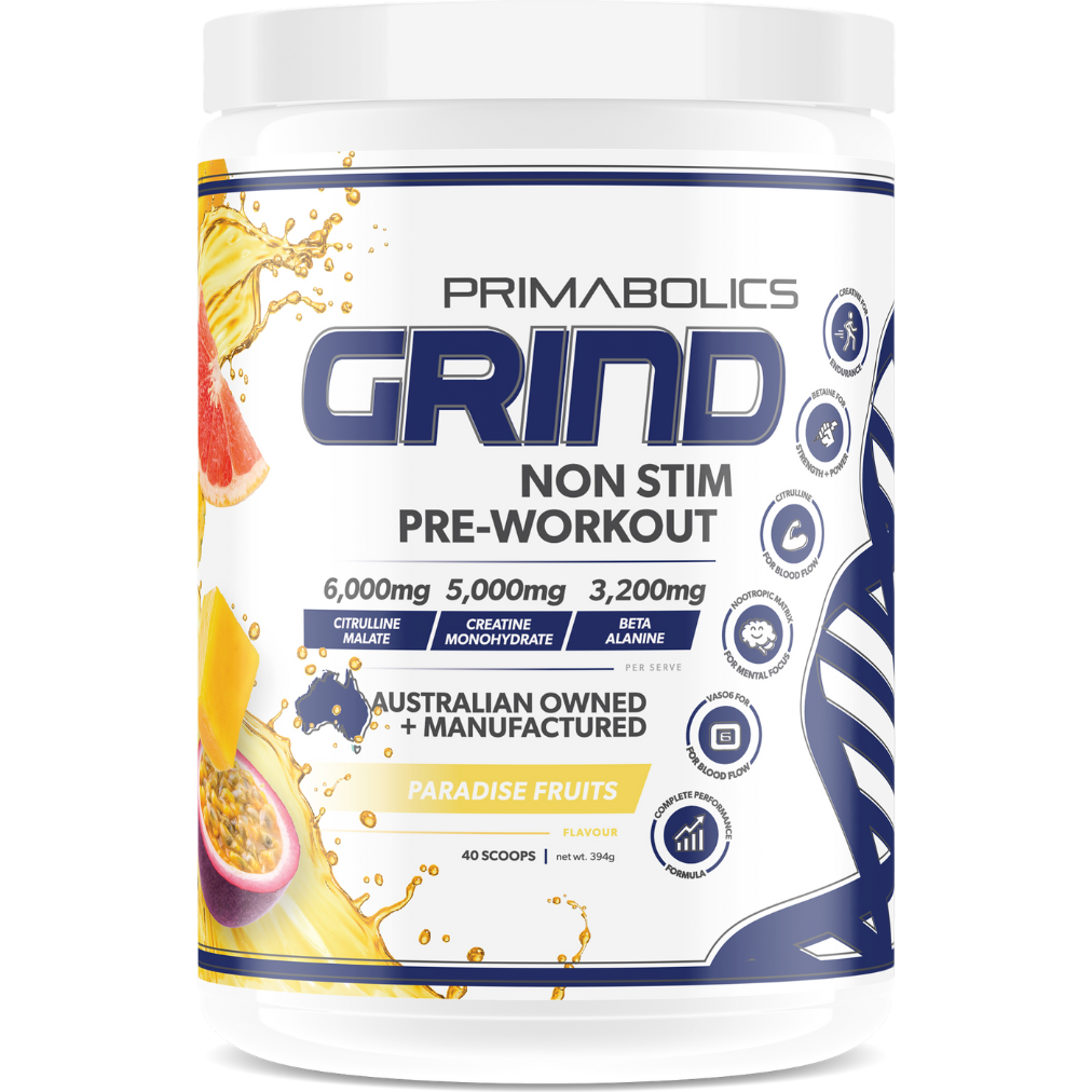 Grind non stimulant pre workout formula 30 serves by Primabolics